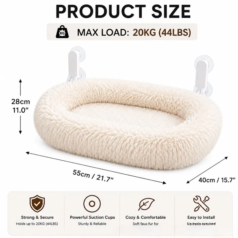 Window Mounted Suction Cup Cat Bed Plush Pet Nest Four Seasons Universal Bay Window Mat Cat Sunbathing Bed
