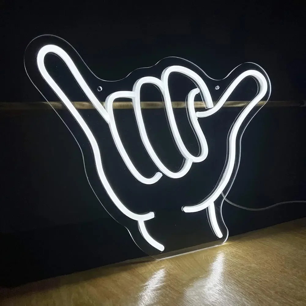 Neon Signs Shaka Hand Gesture Hang Symbol LED Light for Wall Decor Greeting Lamp for Home Bedroom Restaurants Shops Bar Party