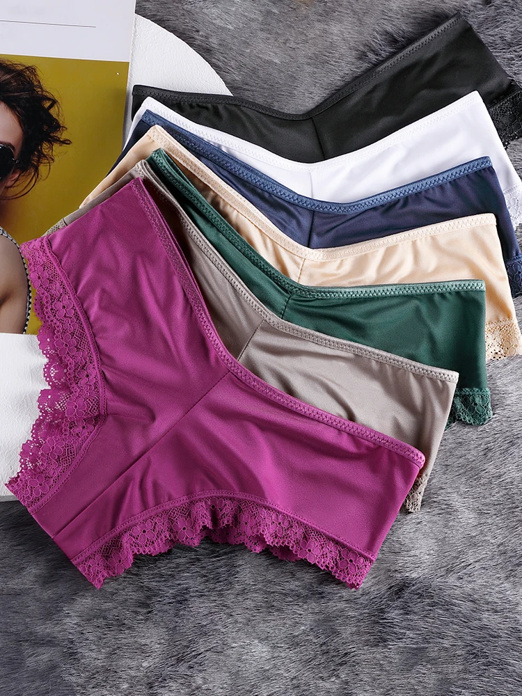 5 pieces luxury seamless ice silk underwear sexy low waist women's briefs lace edge pure desire underwear