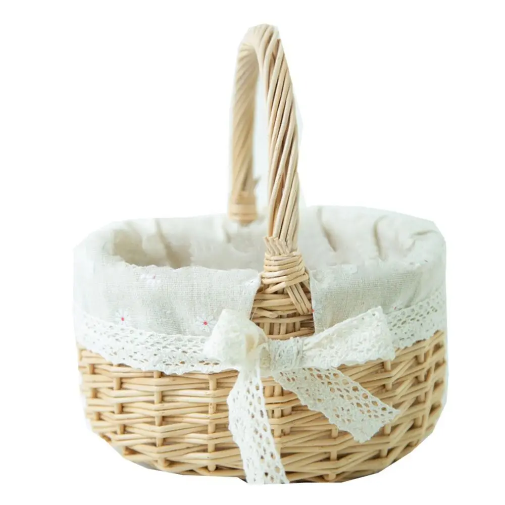 

Willow Rattan Flower Girl Baskets Storage With Handle Handmade Woven Basket Picnic Container Flower Arrangement Basket