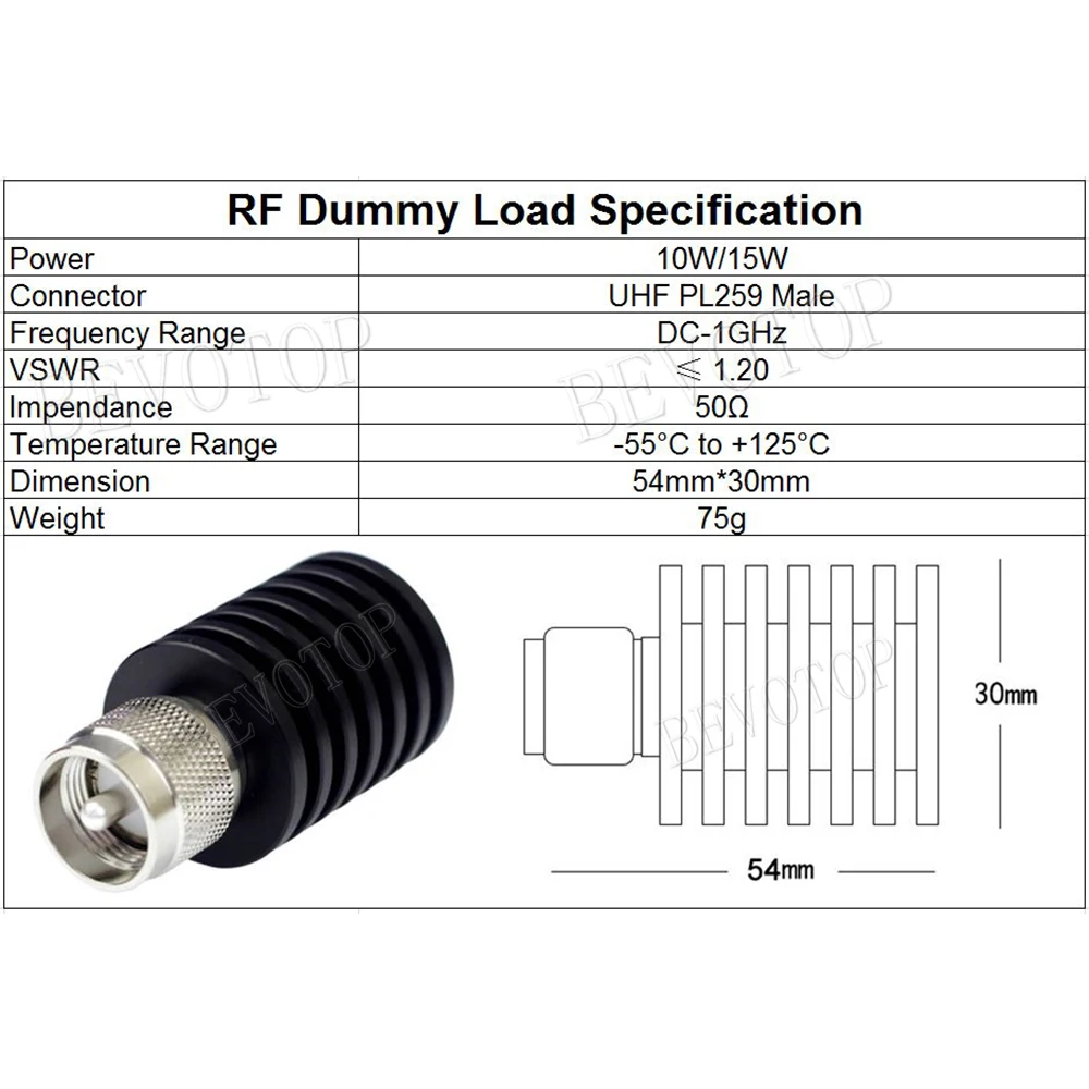 10 Вт/15 Вт постоянного тока-1 ГГц 50 Ом UHF PL259 штекерный разъем RF коаксиальный терминал фиктивная нагрузка никелированный RF адаптер