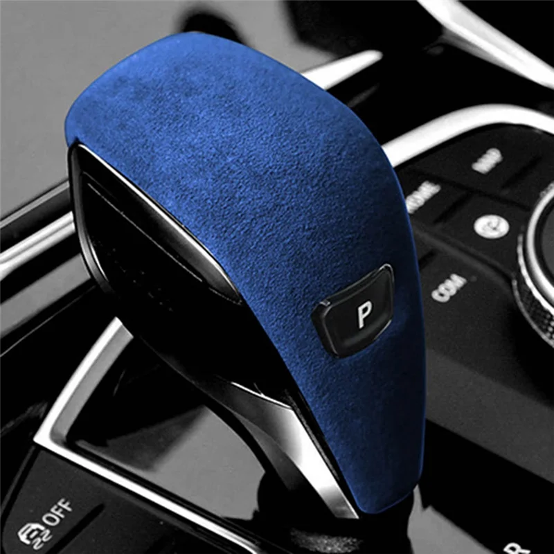 For BMW 3 Series 20-23 Suede Royal Blue Tumbled Leather Shifter Cover Protective Cover Case