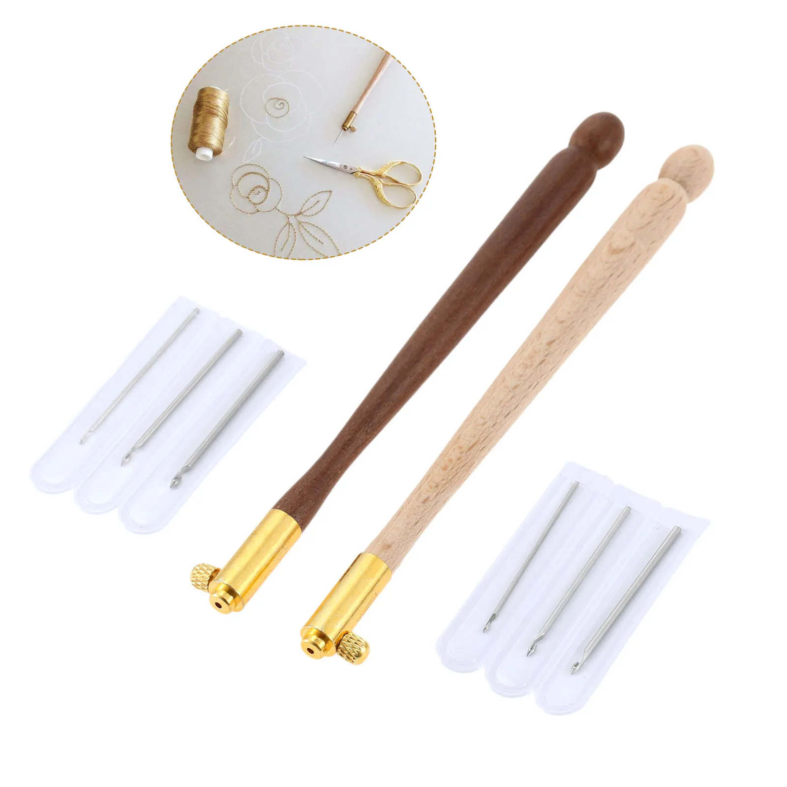 4Pcs/set French Embroidery Needles Tambour Crochet Hook Luneville Hook 0.7/1/1.2mm Needle Luneville Glitter Bead Embroidery Tool