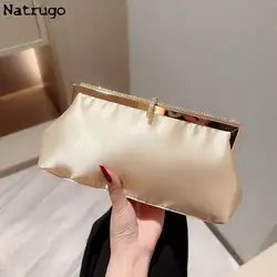 Solid Silk Evening Bag Women's Simple Clutch 2023 Elegant Ladies Temperament Banquet Princess Bag