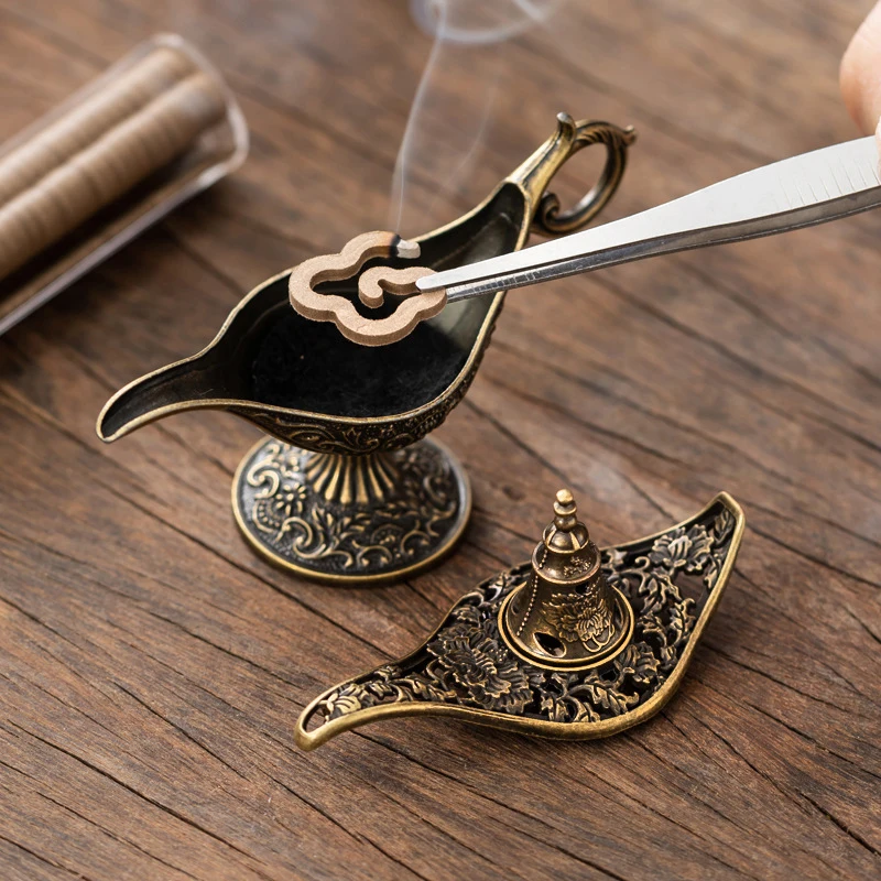 C 1pc New Antique Style Lamp Metal Incense Burner Scented Unscented Candle Holder Home Decor Gift Arabic Incense Burner