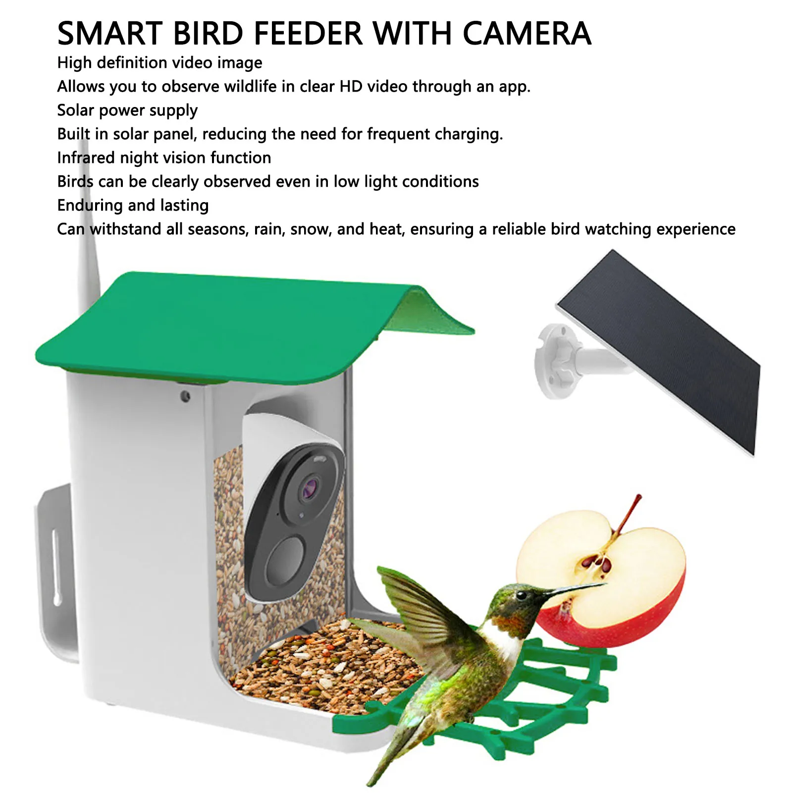 

NEW Smart Bird Feeder with Camera Solar Panel HD Video Birds House Weatherproof Effortless Bird Watching Solar Smart Bird Feeder