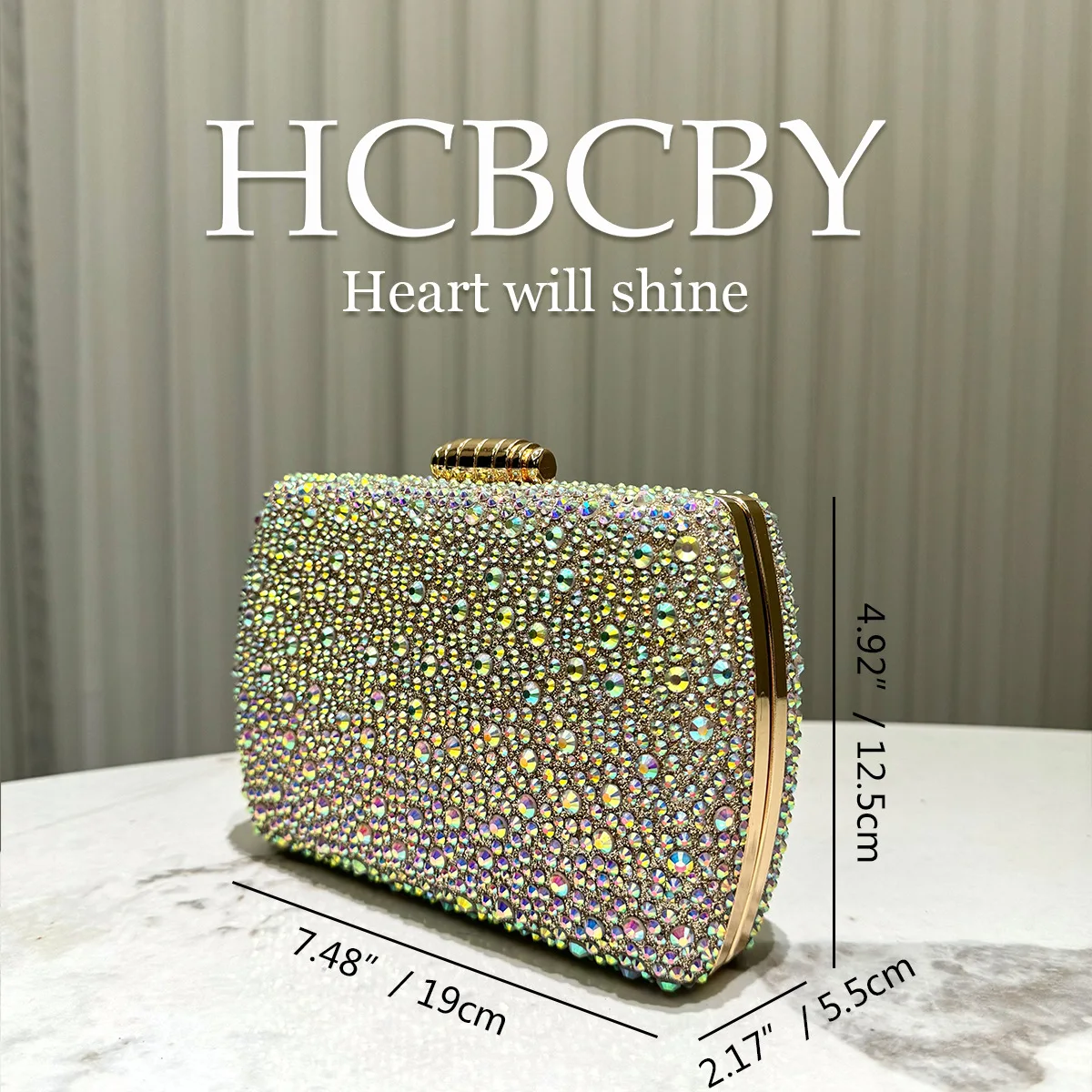 Gold shiny luxury hot diamond rhinestone decorative dinner bag, women's fashion temperament elegant dinner bag bridal bag