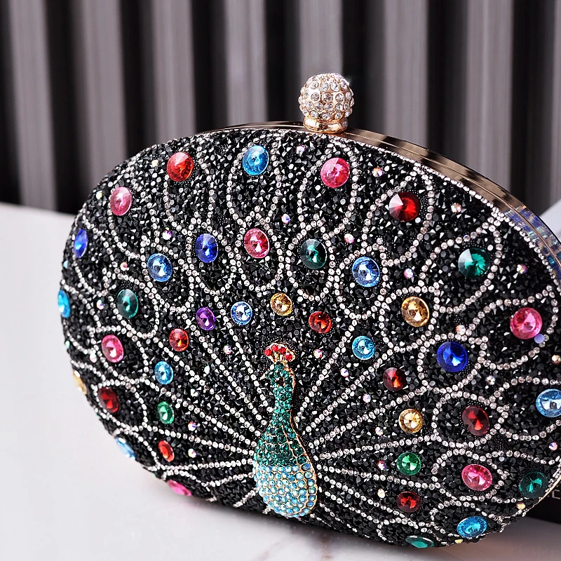 New Peacock Pattern Handbags Diamond Evening Bags for Women 2024 Fashion Luxury Evening Clutch and Purse Rhinestone Shoulder Bag