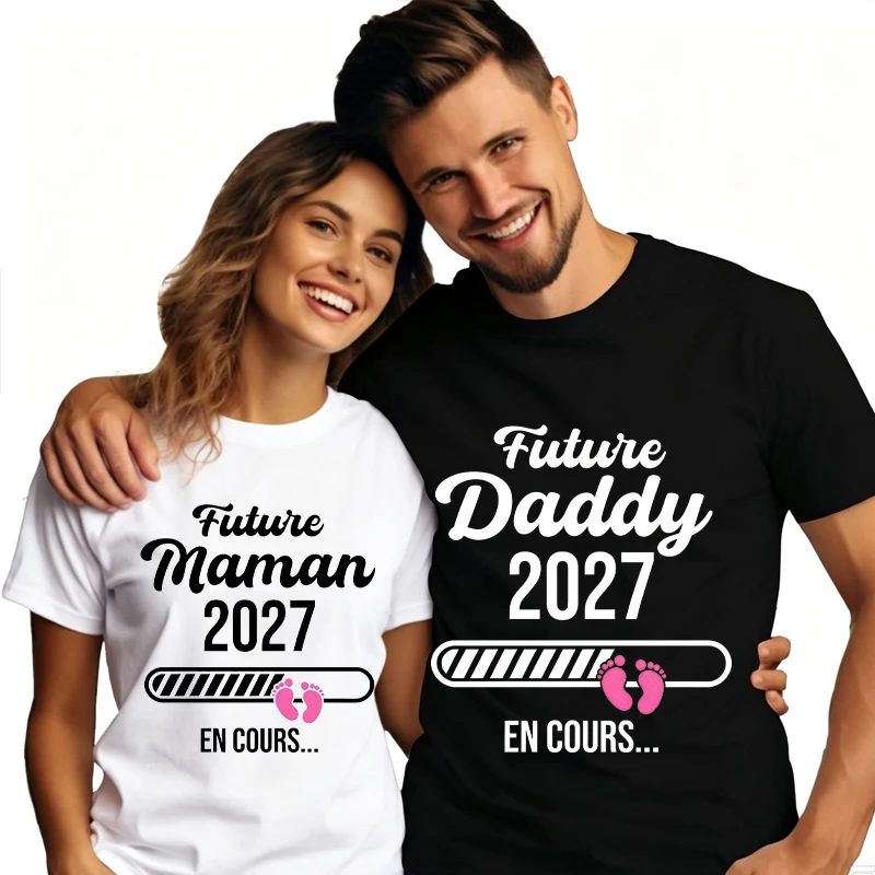 Futuie Mama Daddy 2027 Print T Shirts Men Women Pregnancy Announcement Shirt Fashion 2027 Couple Matching T-shirts Gifts