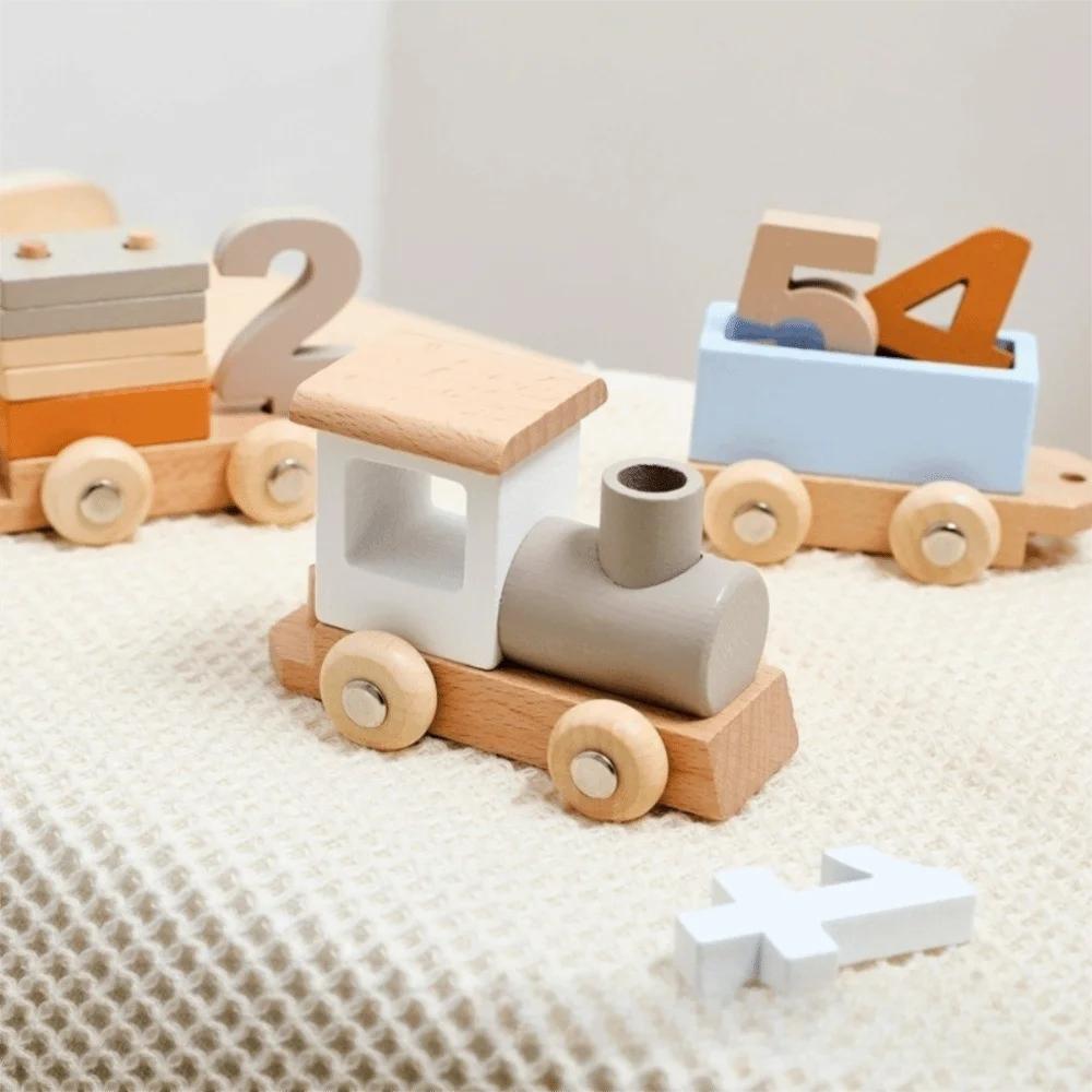 Queuing Ability Numbers Wooden Train Blocks Wood Wooden Trolley Hands-on Baby Educational Children