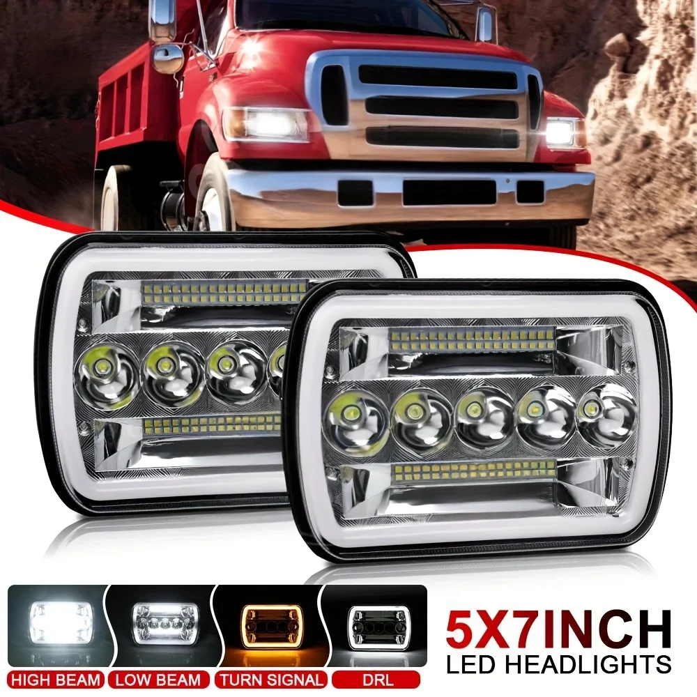 

Square 7inch Headlights 5X7 With Aperture Angel Eye Dual Color Hi-Low Beam Lamp For Jeep Wrangler Off-road Truck DRL headlights