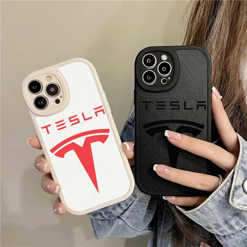 Funda T-Tesla Car Logo Phone Case For IPhone 16 15 Anti-thief 14 13 11 12 Pro Max Mini X XR XS 8 Plus Hot 2025 Lambskin Silicone