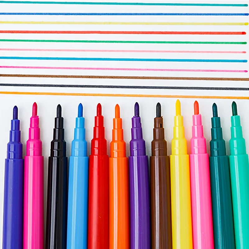 12 White Cap-Colorful Drawing Pens, Art Painting Smudge Pens, 12-Color Watercolor Pens, Vibrant Coloring, Art Supplies, Suitable