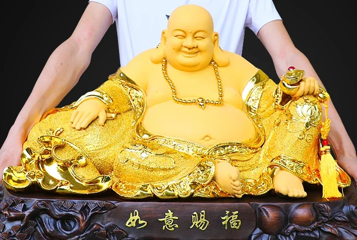 Lucky Money Resin Big-bellied Maitreya Buddha Chinese Style Fengshui Statue Home Ornaments Living Room Decoration Craft Ornament