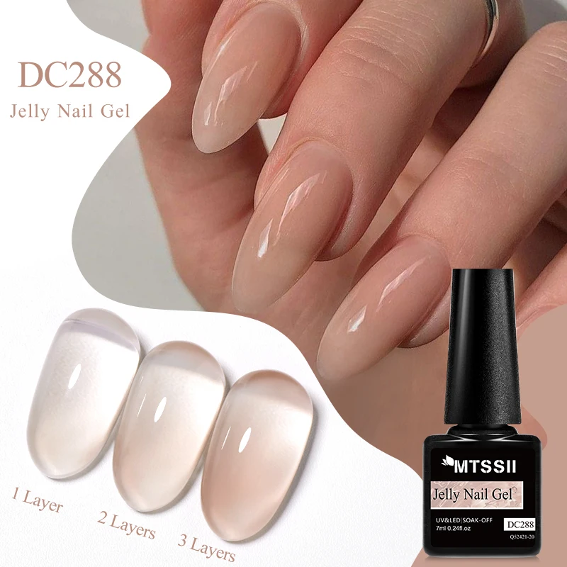 Mtssii 7ml geléia unha gel polonês transparente verão nude leitoso cor rosa semi permanente embeber fora da arte do prego manicure verniz