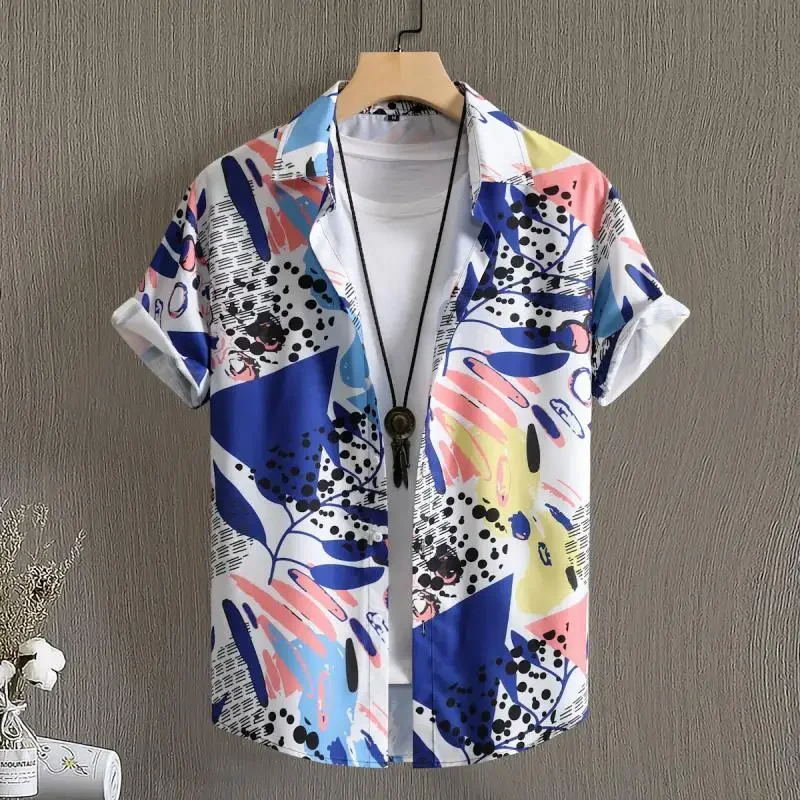 Summer Men's Social Casual Hawaiian Floral Short Sleeve Shirt Vintage Flower Pattern Beach Y2k Harajuku Fashion Luxury Clothing