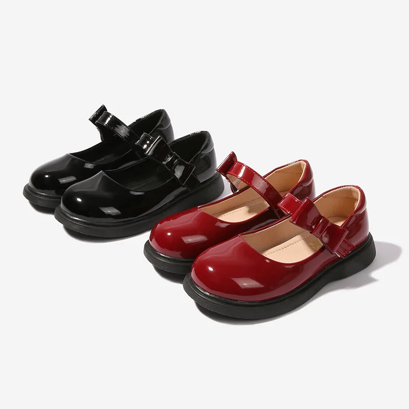 Girl Spring Autumn Butterfly Knot PU Leather Shoes Soft-soled Single Shoes Kids Non-slip School Shoes Baby Children Performances