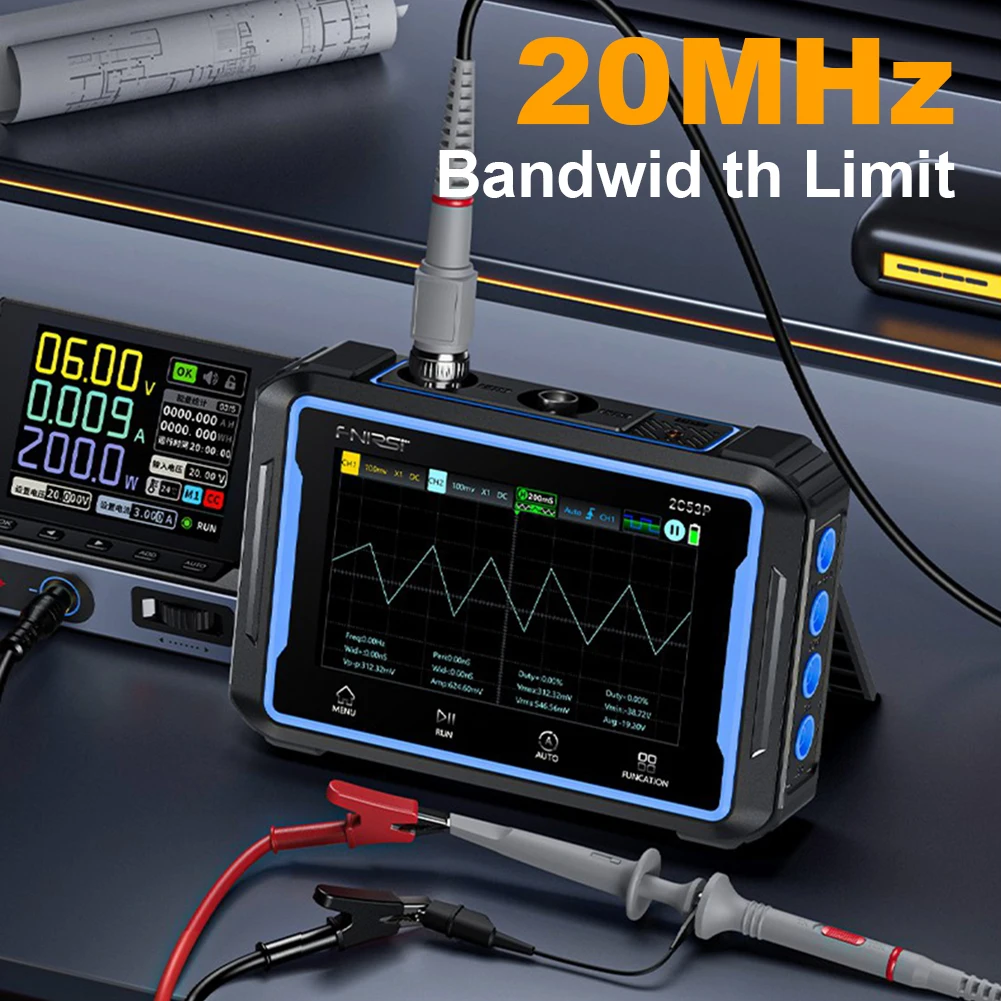 FNIRSI 2C53P Oscilloscope Multimeter Signal Generator 3in1 Touch Screen Portable Digital 2 Channel 50MHz 250Ms/S 19999 Counts