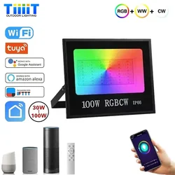 30-100W Tuya Akıllı APP Projektör LED Açık Su Geçirmez IP66 85-265V RGB Bluetooth WIFI Park Avlu Duvar Yıkama Lambası