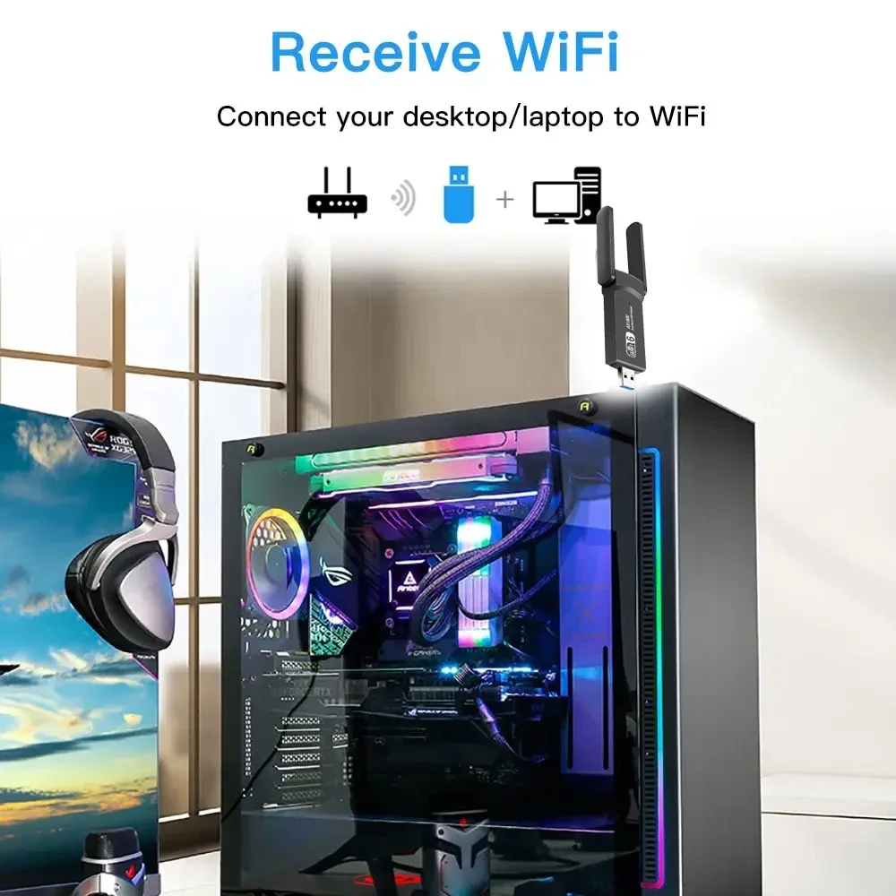 1800 Мбит/с Wi-Fi 6 USB-адаптер двухдиапазонный 2,4G/5Ghz беспроводной Wi-Fi-приемник WiFi-ключ USB 3.0 сетевая карта для ноутбуков ПК Win 10/11