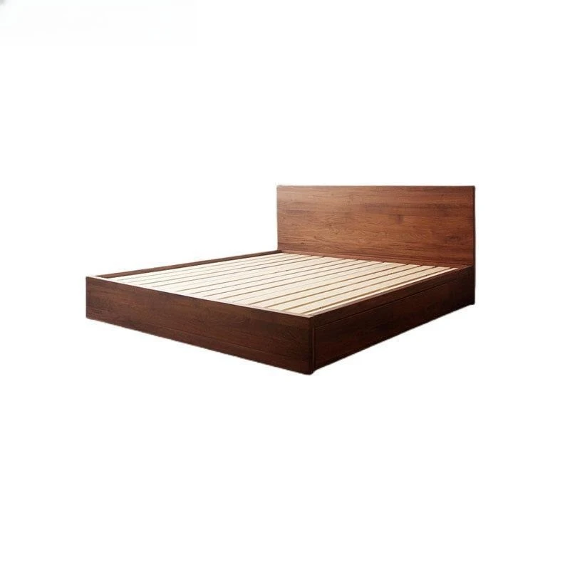 Nordic solid wood black walnut drawer air pressure bed, modern simple cherry wood double high box storage bed