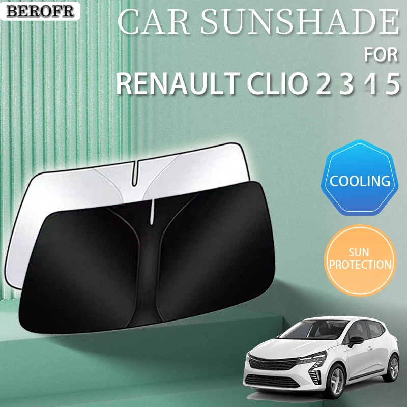 Car Summer Sunshade For Renault Clio 2 3 4 5 V 1999 - 2026 Accessories Front Windshield Vehicle Sun Visor Protector Cover Parts