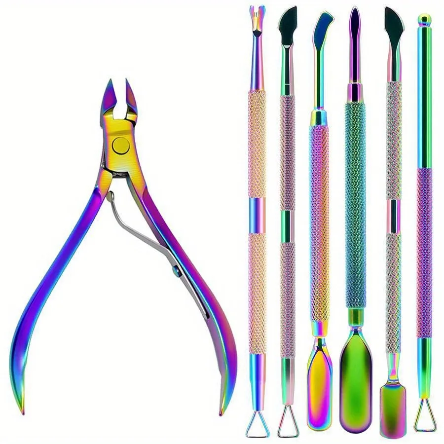 2/3Pcs/lot Professional Stainless Steel Multicolor Nail Cutter Scissor Nippers Multifunction Cuticle Pusher Remover Nail Care