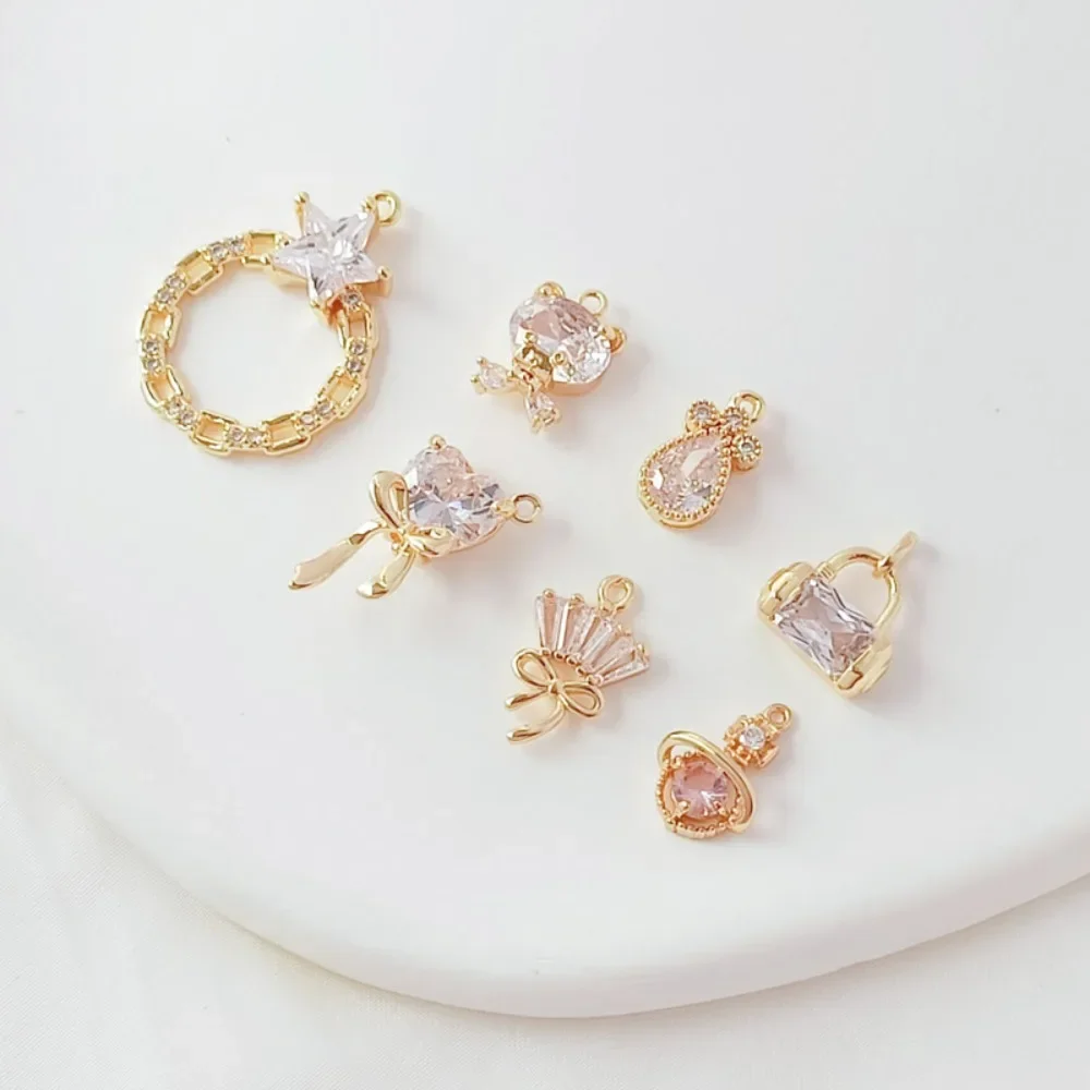 

14K Gold-plated, Zircon Crystal, Water Drop Dress, Bear Purse, Heart Pendant, DIY Bracelet Pendant