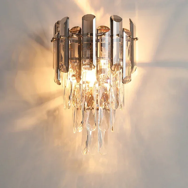 Luxury Crystal Bedroom Bedside Led Lights Modern Minimalist Sconce Fixture Wall Panel Lamps for Living Room Decor Home-appliance