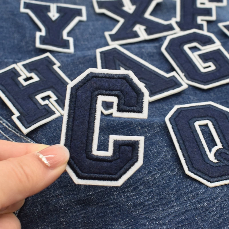 Parches de letras azul marino, apliques de alfabeto, planchado para manualidades, trabajo hecho a mano, bolsa de ropa, zapatos, accesorios de parche de nombre de costura