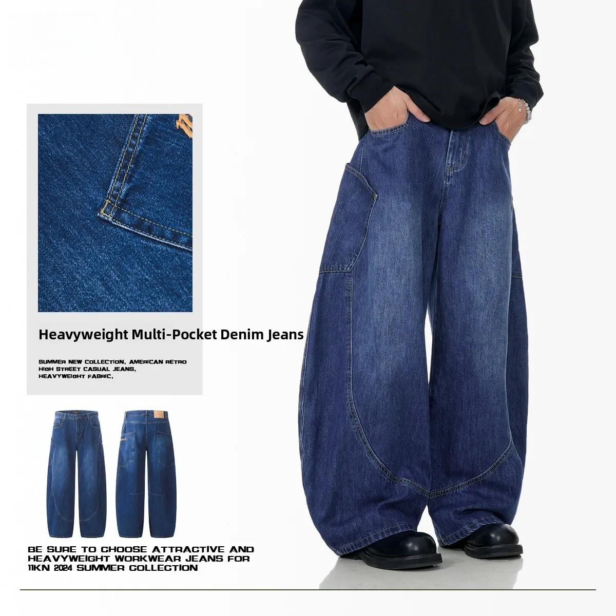 

American Sle Wide Leg Jeans Men's Women's Spring Autumn Loose Fit Faion Brand Cotton Blend Fabric Long Trousers