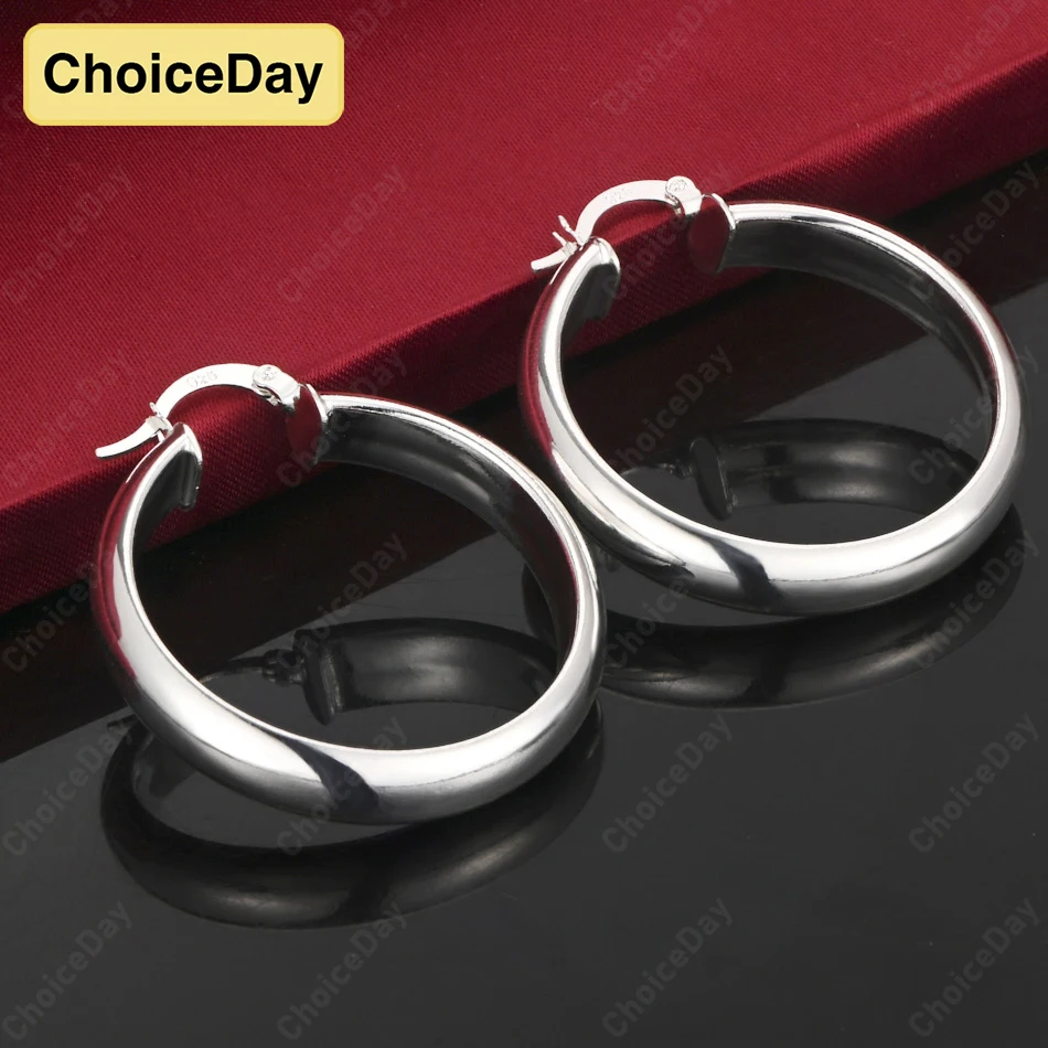

ChoiceDay 925 Sterling Silver Smooth Large Hoop Earrings Women Accessories Gift Jewelry Party