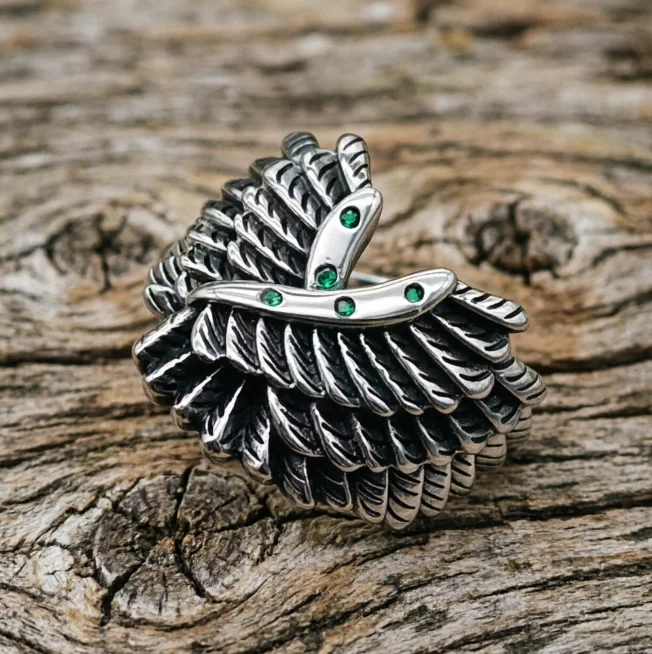 

Seiko European and American pure silver wing ring with index finger opening, male personality trend jewelry, retro and cool temp