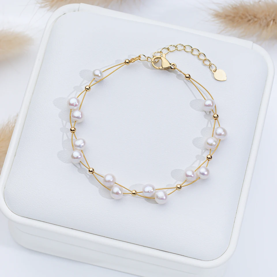 Damen-Armband, 5–6 mm, Süßwasserperlen, verstellbarer Armreif, Herzverschluss, Schmuck, Geschenk, 16 + 4 cm