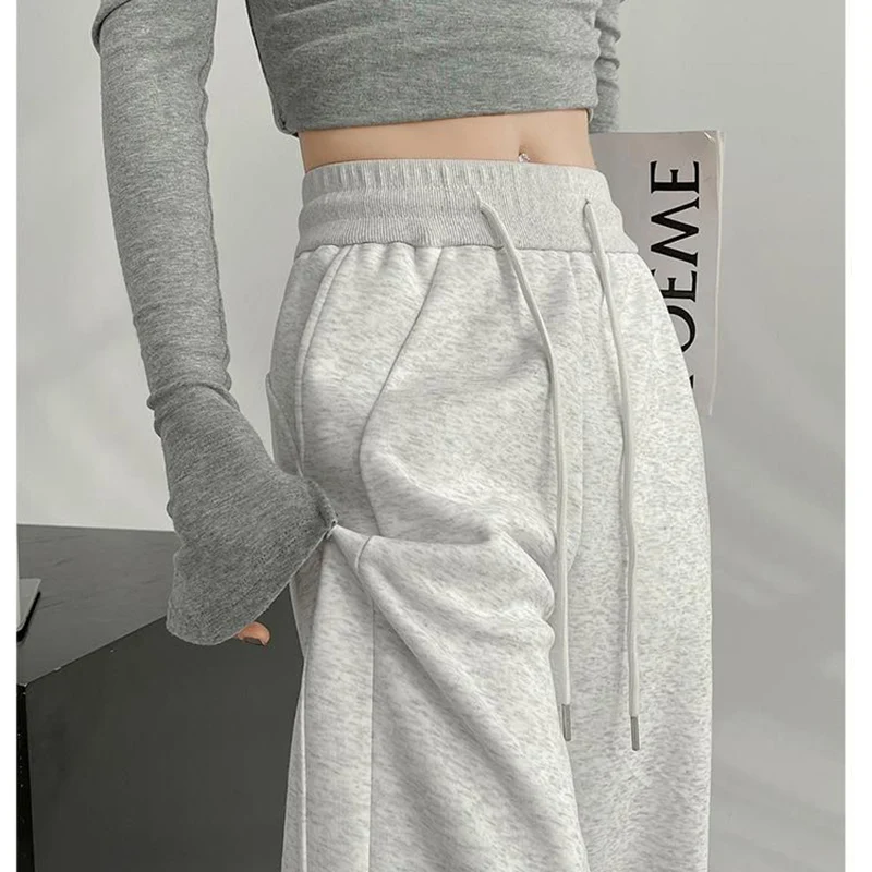 Chic 2025, Grau Jogginghose, Weibliche Beiläufige Gerade Bein Hosen Mädchen Koreanische Hohe Taille Baggy Hosen Dame Bequeme Hosen