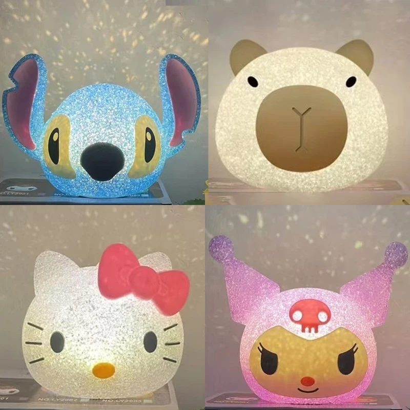 Disney Stitch Particle Projection Night Light Cartoon Hello Kitty Kuromi 3D Doll Reading Lamp Creative Desk Lamp Kids Gifts