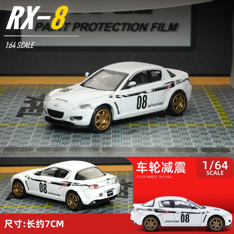 Coche de carreras Mazada RX-8 para adolescentes, vehículo de juguete modelo clásico, colección de vehículos de motor JDM Wankel, UM 1/64