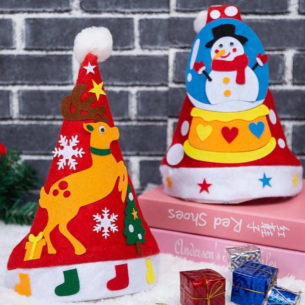 Non-woven Fabric Handmade Santa Hat Santa Claus Kriss Kringle DIY Christmas Hat Toy Father Christmas Snowman Kids Xmas Arts Hats