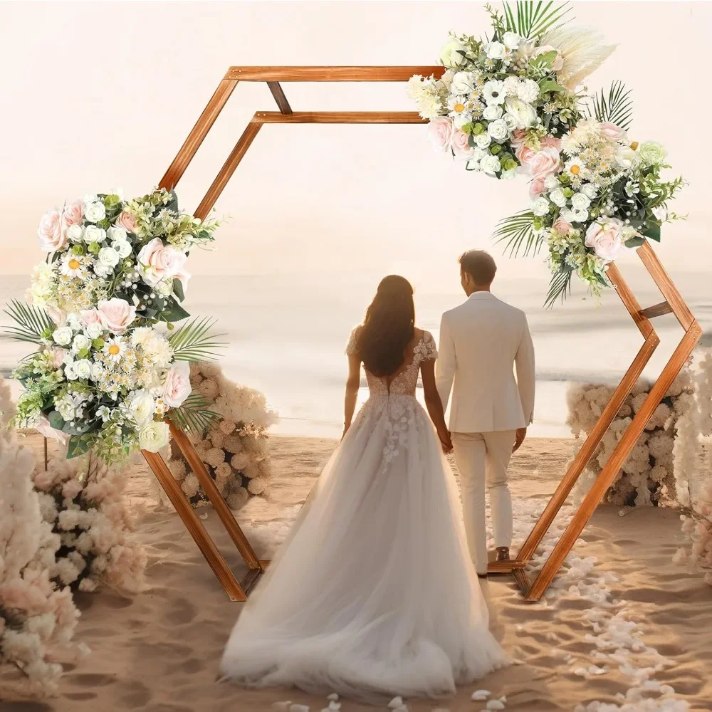 

Wooden Wedding Arch 7.5FT Hexagon Wood Arch for Wedding Ceremony Arbor Backdrop Stand for Wedding Party Indoor Outdoor Garden