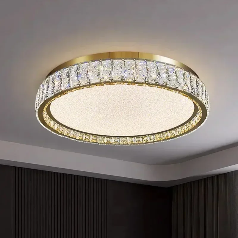 

Modern Gold Ring Light Luxury Crystal Ceiling Light Interior Decoration Bedroom Living Room Light Dimmable Led Lighting Fixture