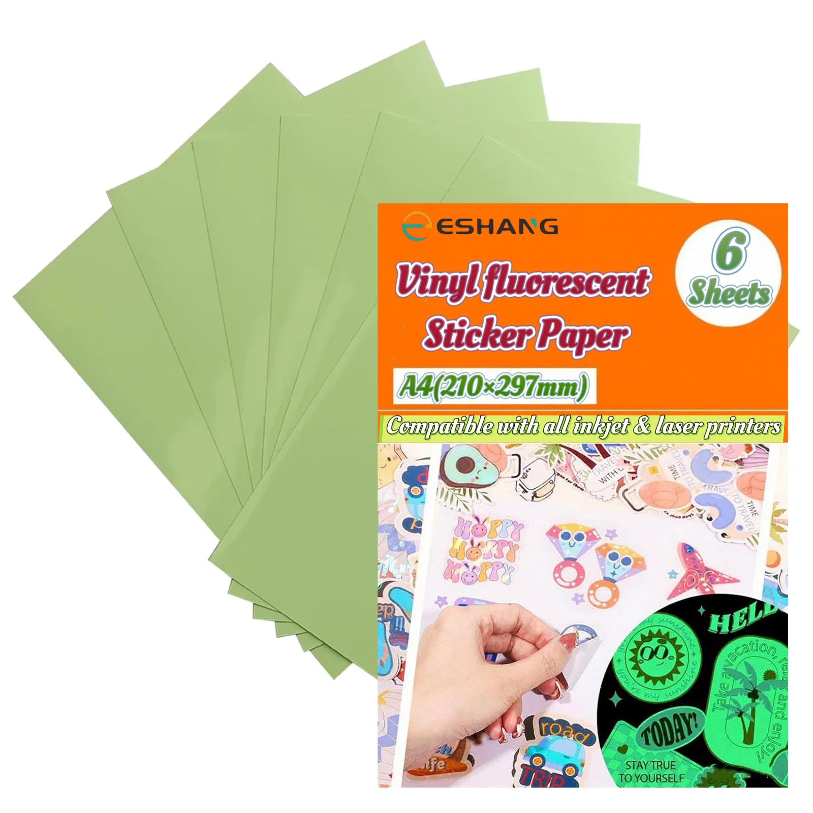 A4 6/10 Sheets Printable Glow in The Dark Sticker Paper Luminous Water-resistant Vinyl Sticker Paper for Inkjet Printer