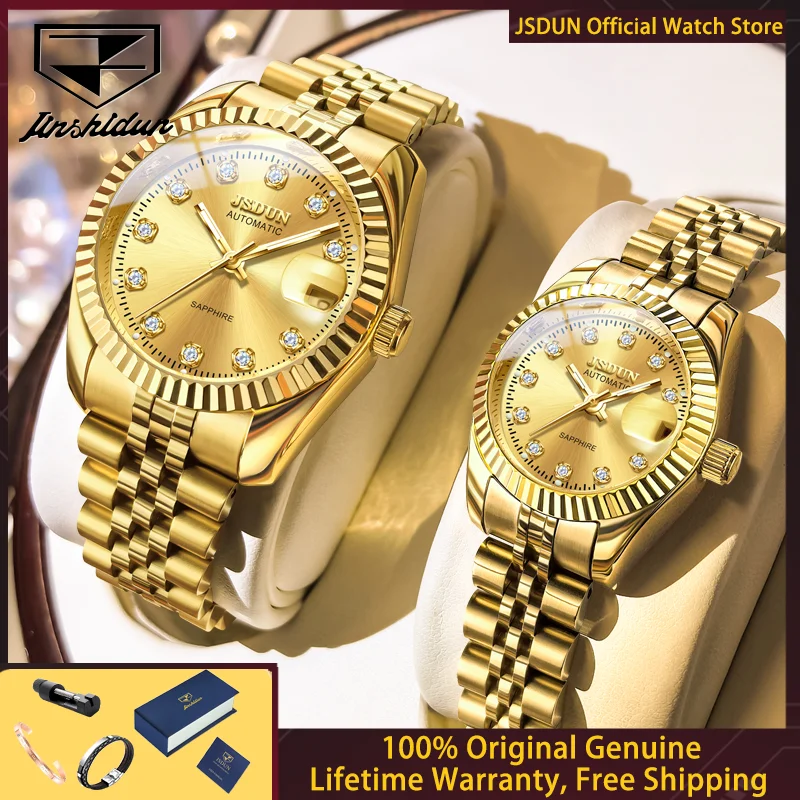 

JSDUN 8737 Couple Watch Luxury Brand Business Automatic Mechanical Watch Elegant Sapphire Mirror Diamond He or She Couple Watch