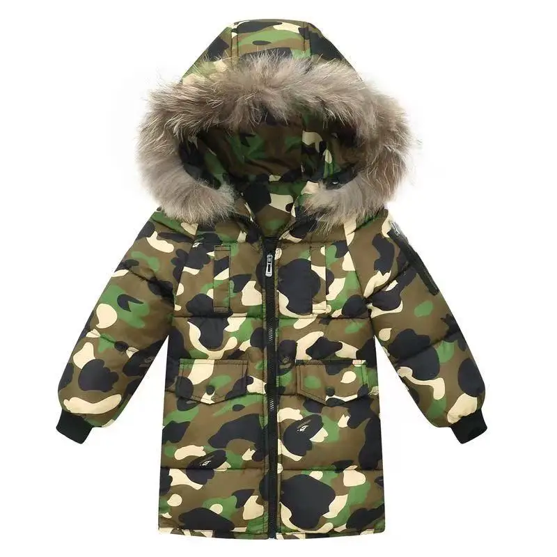 

Children's Down-Filled Cotton Coat Autumn And Winter Arrival Boys Girls' Thickened Coat Fur Collar Kids Mid-Length Cotton Jacket