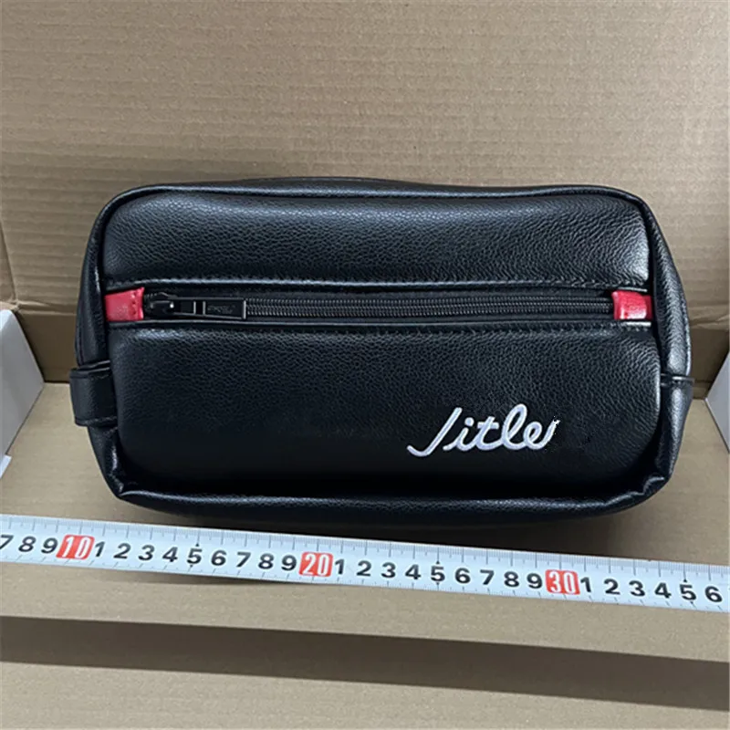 Double Zipper Leather Golf Ball Storage Bag Portable Golf Pouch Handbag Used for Phone & Ball & Tees & Other Belongings 2 Colors