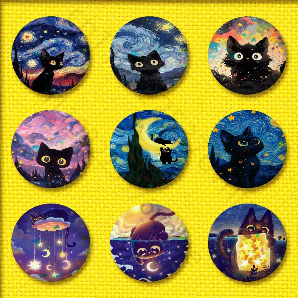 

Midnight Starry Sky Cat Star Van Gogh Badge For 32mm 25mm 44mm 75mm 58mm Round Pin Brooch Insignia Cover Decoration