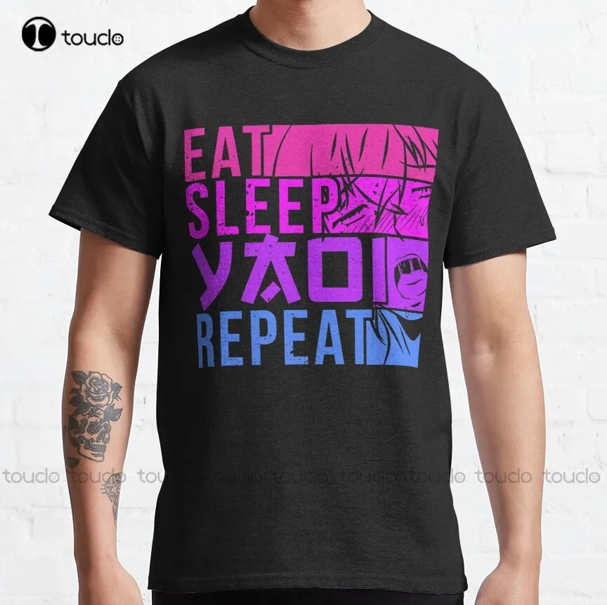 Eat Sleep Yaoi Repeat Fujoshi Anime Boy Gay Manga Classic T-Shirt Summer Shirts Cotton Outdoor Simple Vintag Casual Tee Shirts