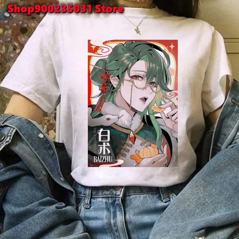 Genshin Impact Baizhu Cosplay Tshirt Women Y2K Graphic T-shirt Funny Top Female Short Sleeve Hip Hop Tee Streetwear Clothes