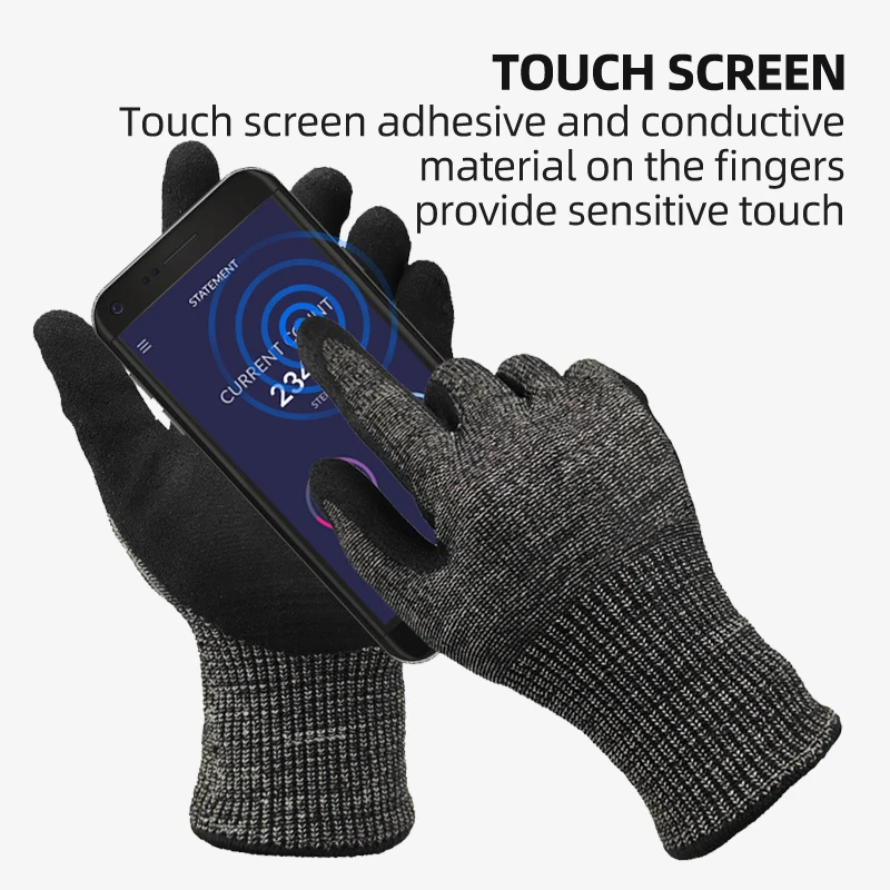 XYEHS Level 5 A9/F Cut Resistant Gloves HPPE & Steel Wire Nitrile Coating Anti-Cut Gloves Wear-Resistant Touch Screen