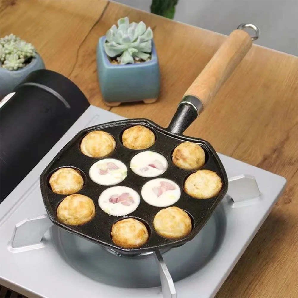 14 Holes Cast Iron Takoyaki Grill Pan Nonstick Frying Pan Octopus Ball Maker Plate Cooking Baking Forms Mold Camping Cookware