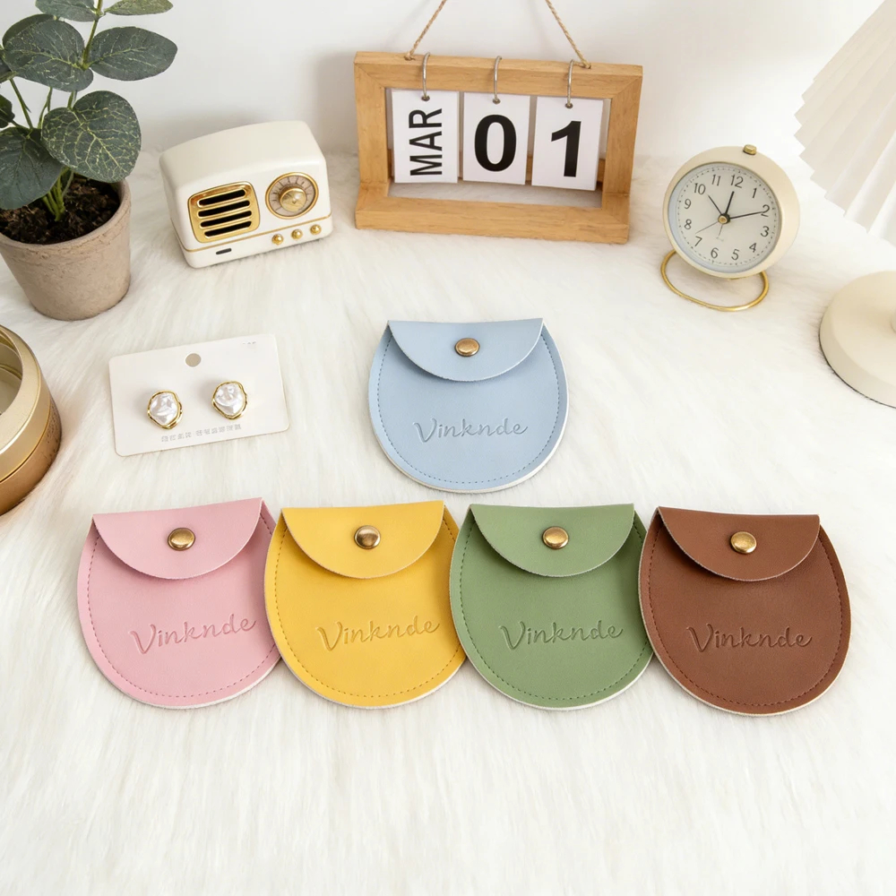 

7.8*8.5cm PU Leather Jewelry Snap Bag Necklace Gift Packaging Pocuhes Custom Logo Wedding Party Dust Earrings Jewelry Bags Box